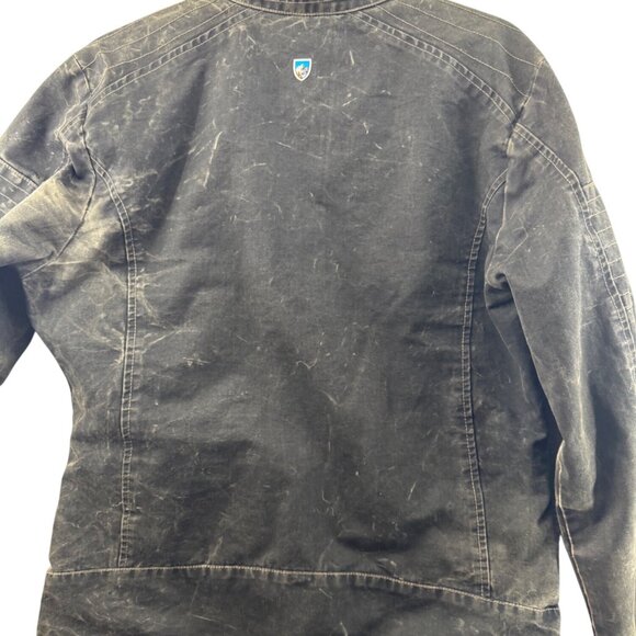 Kuhl Vintage Patinadye Distressed  Moto Jacket  Canvas Black Browns  Size Medium - Picture 2 of 12